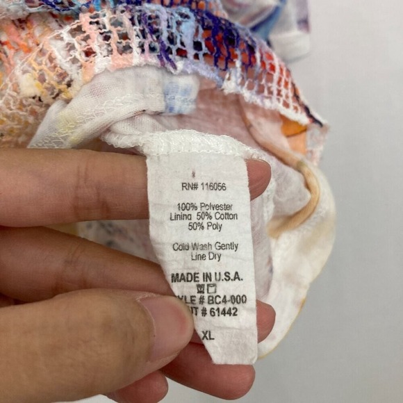 Jess & Jane size XL Colorful Artsy Mesh Layered Boho Stretch Pullover Blouse - Picture 8 of 10